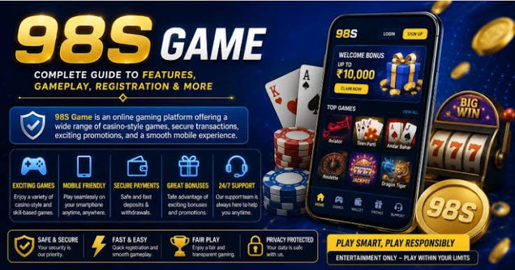 S98 Game user interface showing slot and card games