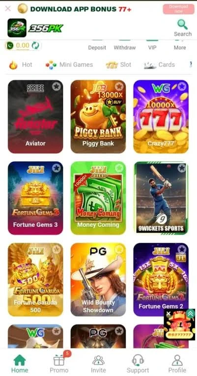 Sleek mobile smartphone screen displaying the full 356pk Game gaming lobby with thumbnails of slots and crash games